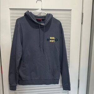 Hugo Boss Dark Gray Hoodie with Yellow Text